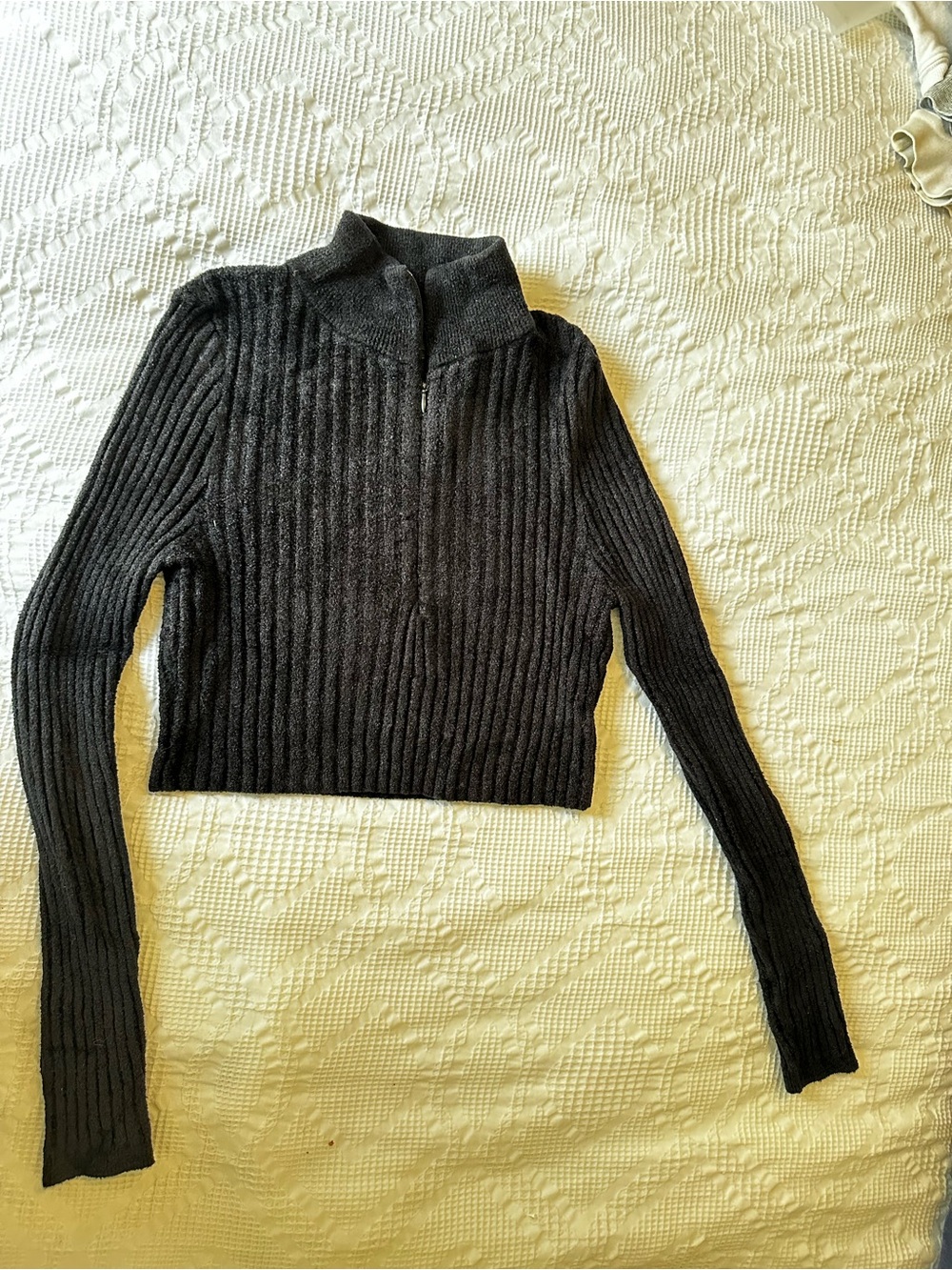Urban Outfitters Black Ribbed Half-Zip Turtleneck Sweater